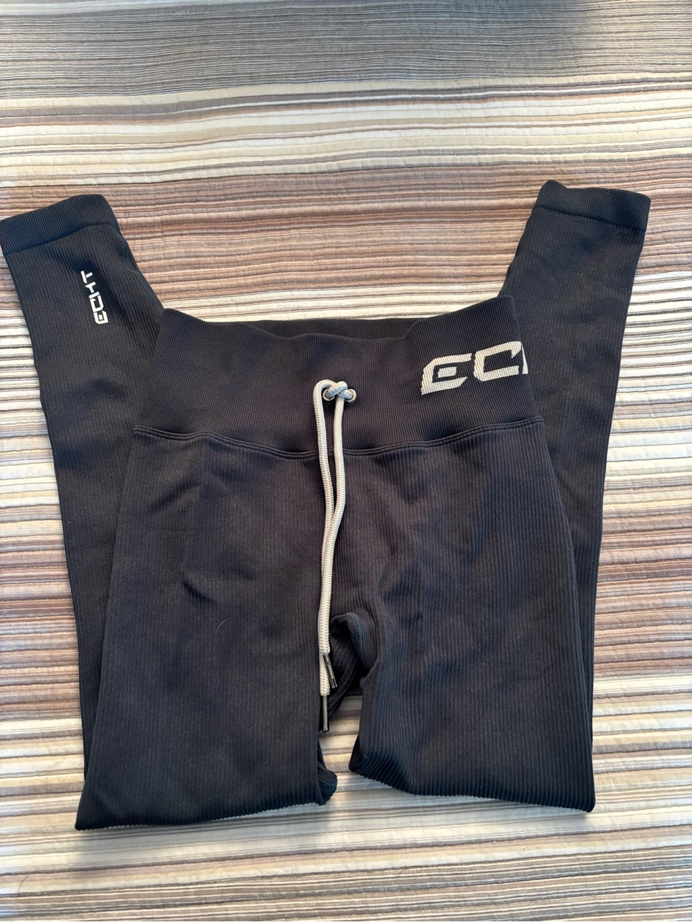 ECHT Black Ribbed Leggings with Drawstring Waist